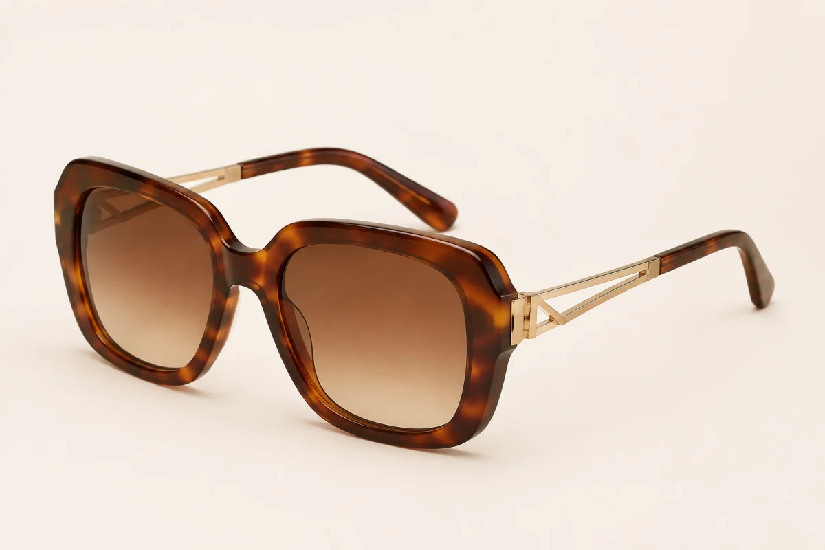 Oversized tortoiseshell Max Mara sunglasses with brown gradient lenses in a three-quarter product view